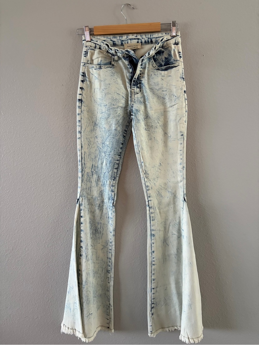 Saints and hearts Acid Washed Frayed Hem Bootcut Jeans